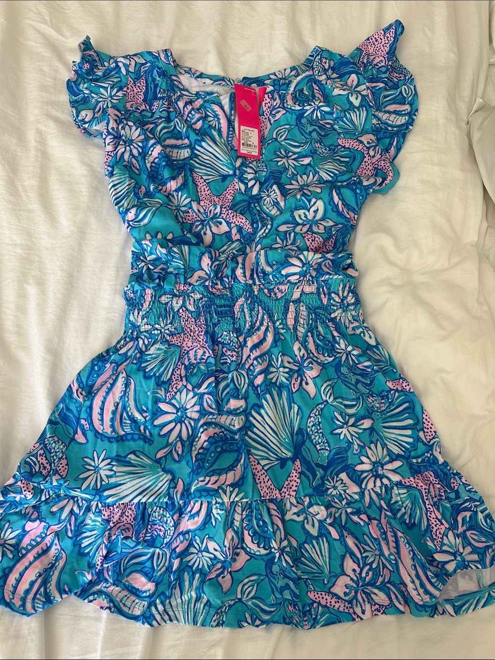 Lilly Pulitzer Ravi Short Sleeve Romper in Almafi Blue Sound the Sirens, Sz M